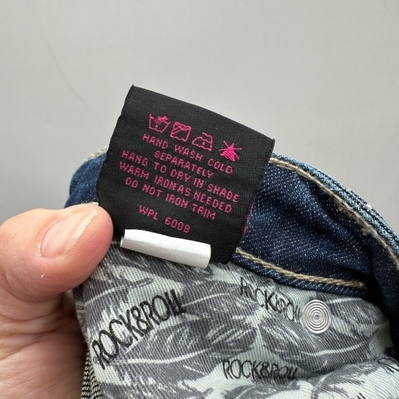 ROCK & ROLL Cowgirl midrise cotton-spandex embellished pocket bootcut jean 32 - Picture 11 of 12